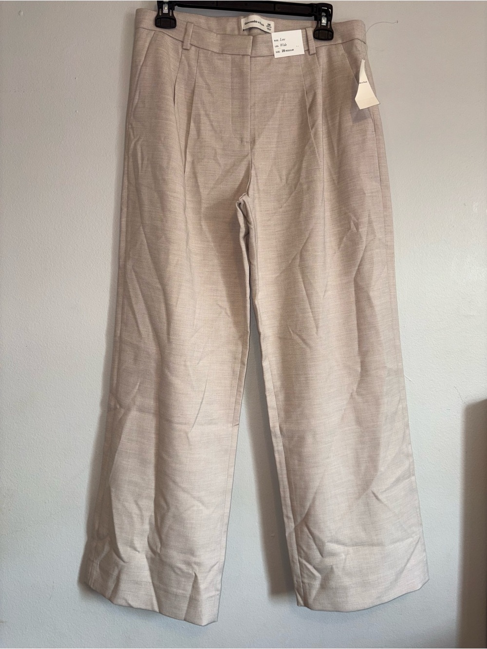 Abercrombie & Fitch Wide-Leg Dress Pants in Light Beige